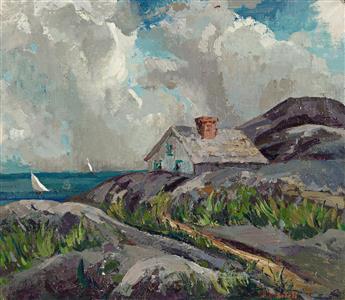 SUSAN GERTRUDE SCHELL Coastal Landscape (Rocks and Houses).